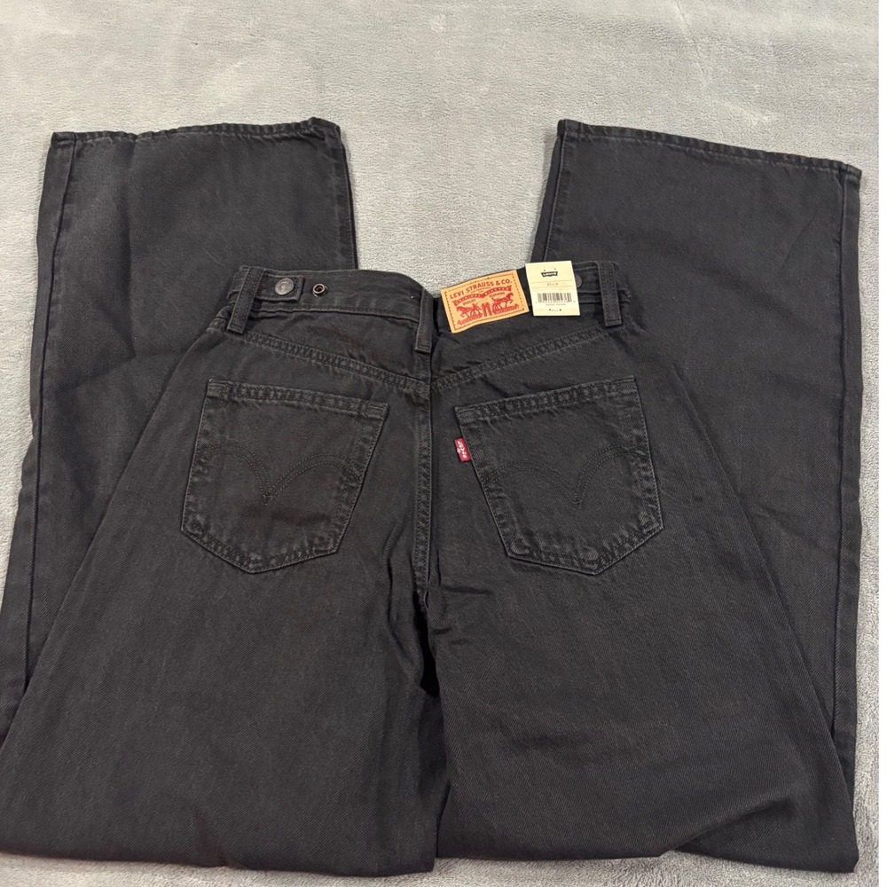 Levis Cinch Baggy High Rise Straight Leg Jeans Washed Black 25x31 NWT